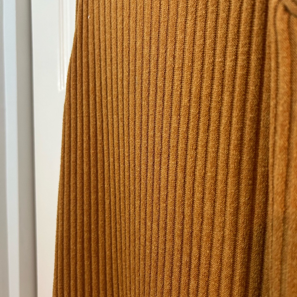 Lulus Ribbed Knit Midi Dress Camel Mustard Brown Tie Shoulder Size M - Picture 4 of 5